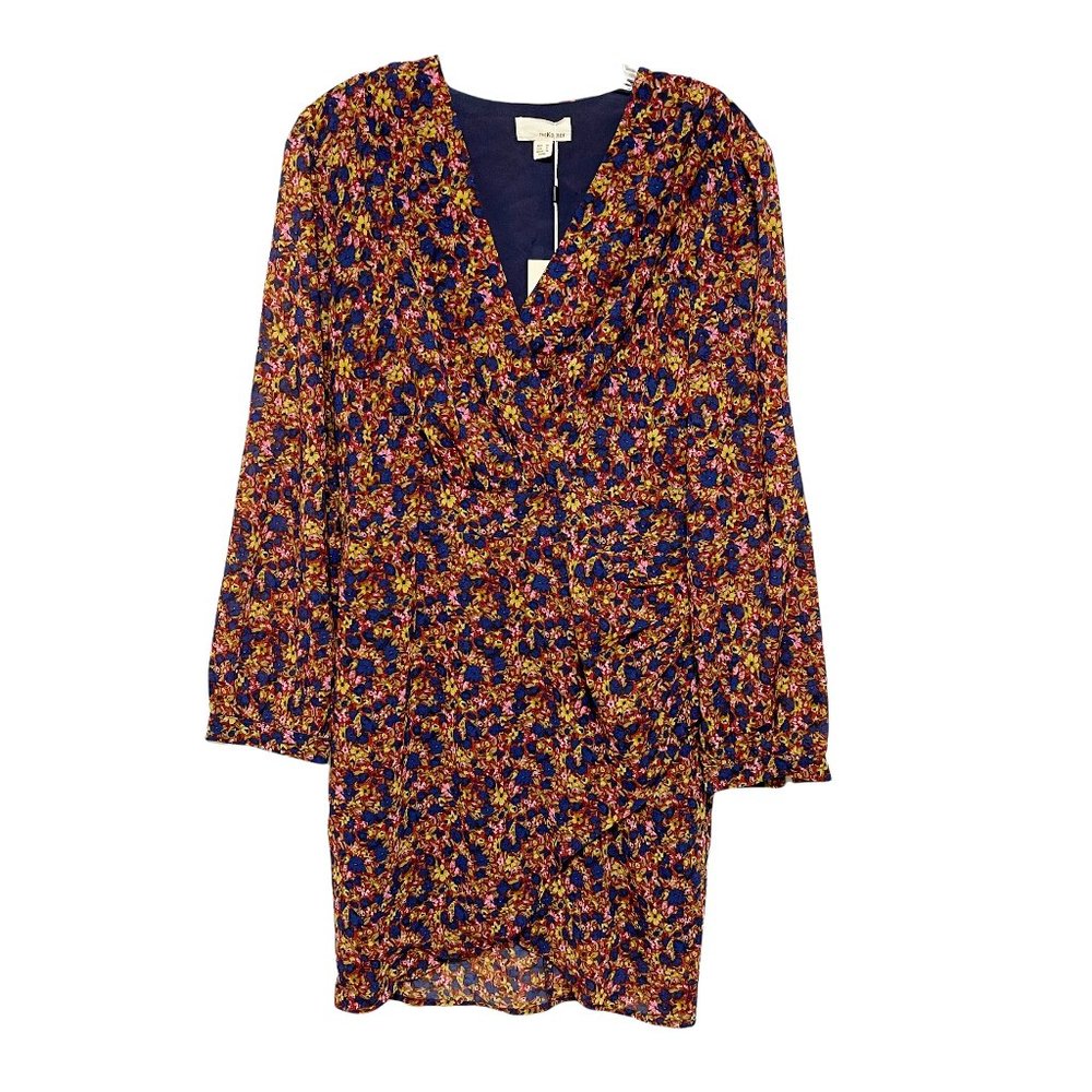 The Korner Small Navy Disty Floral Faux Wrap Long Sleeve Dress NEW WITH …